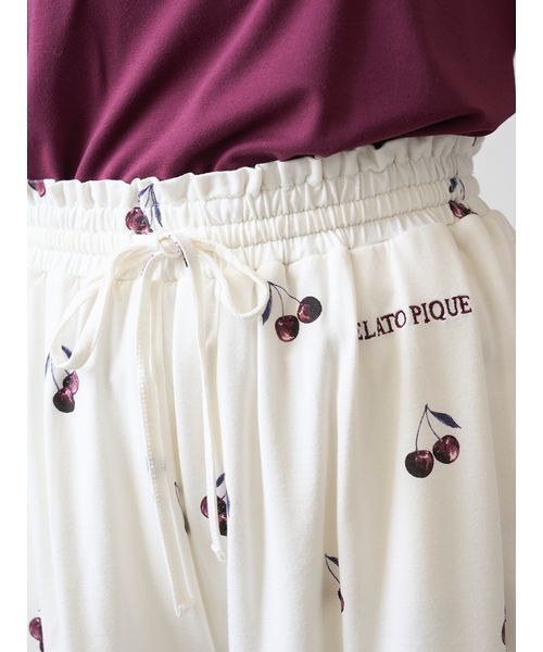 接触冷感】ルージュチェリーレーヨンロゴTシャツ&ロングパンツ上下セット gelato pique パジャマ ルームウェア 「ONLINE限定」ルージュ