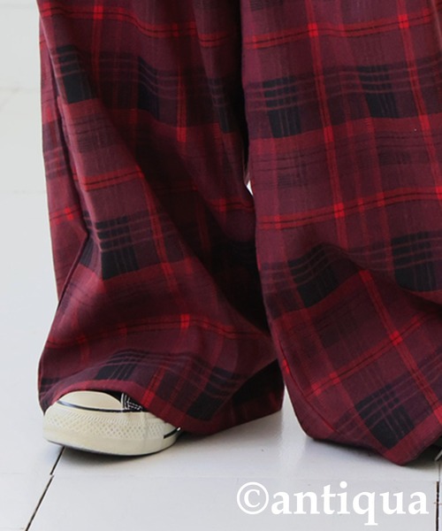 antiqua（アンティカ） パンツ チェック柄ワイドパンツ レディース