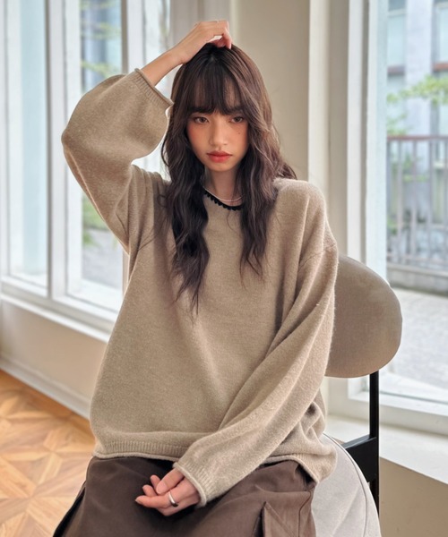 ニット セーター 「Good Riddance」ゆるVネック ステッチ パイピング