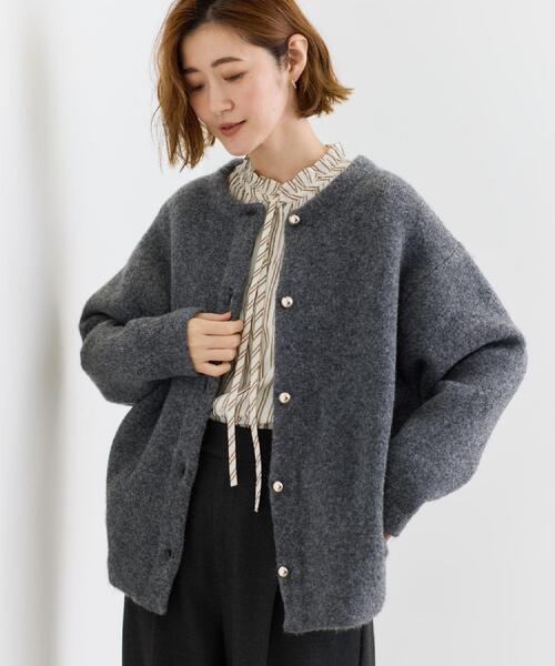 カーディガングレーおふちゃん様 grove（グローブ） カーディガン ふっくらやわらかく、毛混オーバー