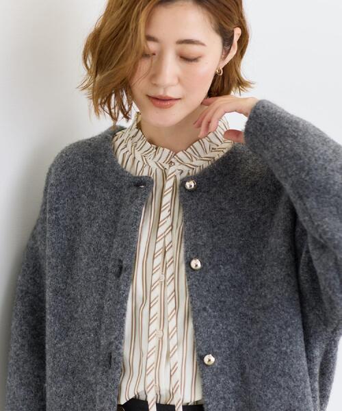 grove（グローブ） カーディガン ふっくらやわらかく、毛混オーバー