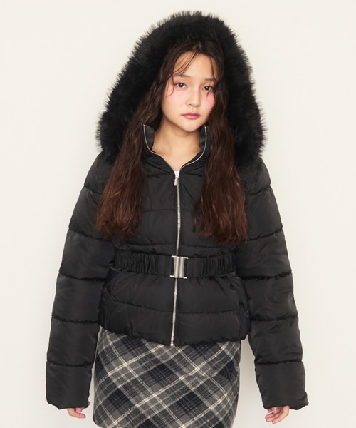 Nadana ダウンコート ダウンジャケット ベルト付ファーフード中綿