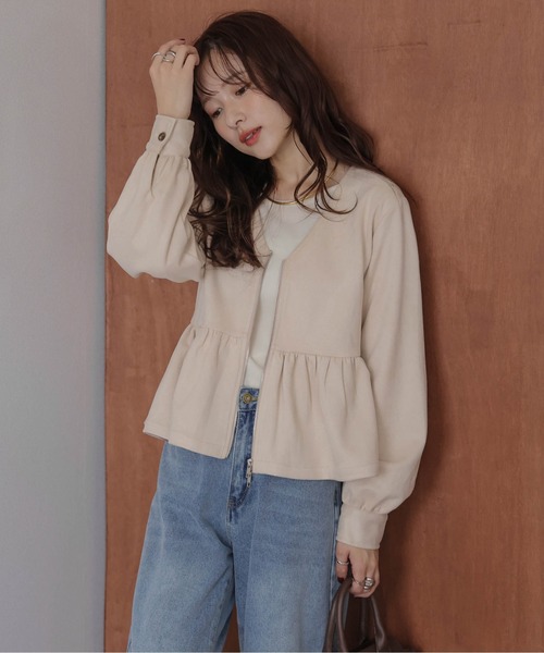 【美品】TO BE CHIC フリル ダブルジップ カーディガン ペプラム L SUGAR BISKET（シュガービスケット） カーディガン ダブルジップ