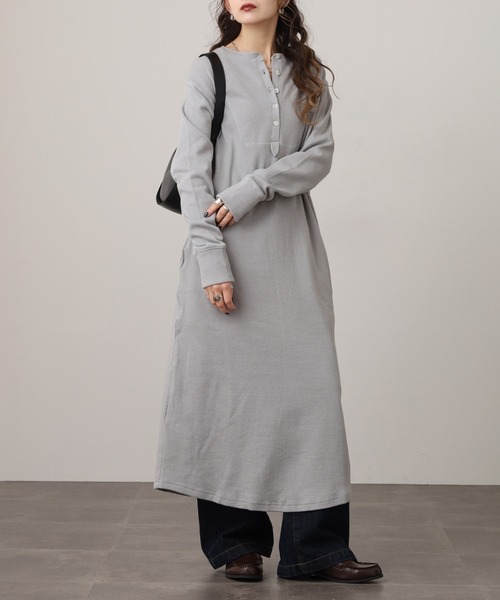 OMNES（オムネス） ワンピース ハニカムストレッチワッフル切り替え