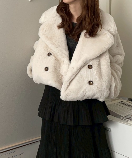 ピーコート pコート ラビット風 ショート丈 エコファージャケット