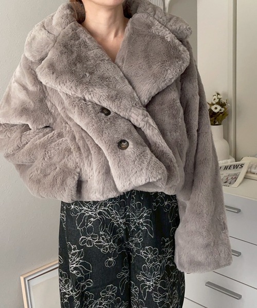 ピーコート pコート ラビット風 ショート丈 エコファージャケット