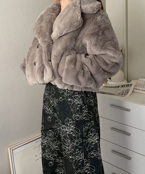 ピーコート pコート ラビット風 ショート丈 エコファージャケット