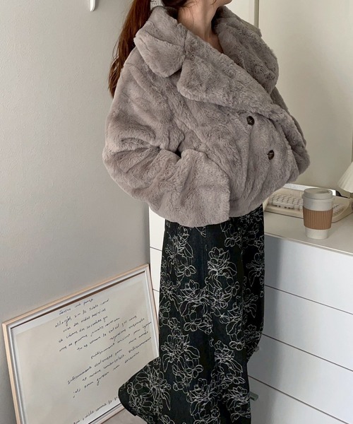 ピーコート pコート ラビット風 ショート丈 エコファージャケット