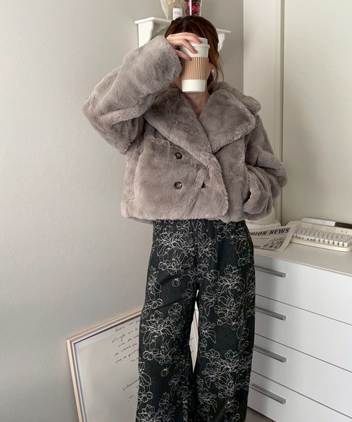 ピーコート pコート ラビット風 ショート丈 エコファージャケット