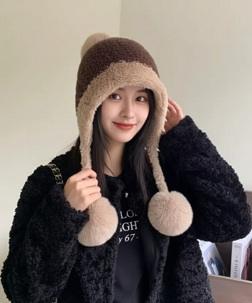 もふもふ VIBGYOR ニット帽 ニットキャップ 「EIZZ/アイズ」もこもこポンポン