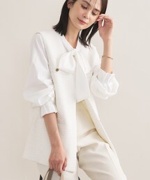 美品 INDIVI インディヴィ ツイードジレ ラメ ホワイト L 13号 INDIVI（インディヴィ） 入学式 「2点セット／洗える」ツイードジレ