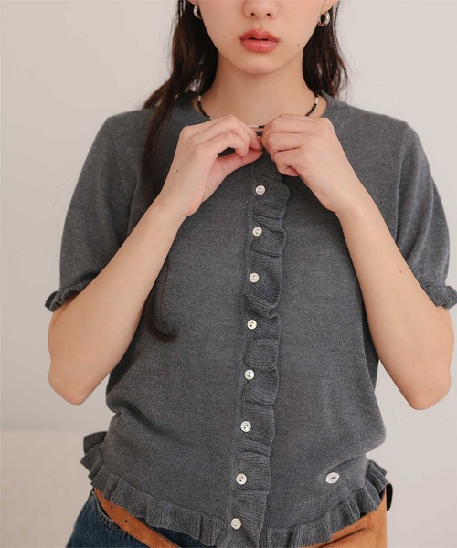 miette（ミエット） カーディガン フリルデザイン半袖ニット