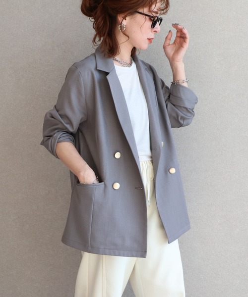 美品✨ebure テーラードジャケット　グレー　ダブルボタン　38 ebure(エブール)｜強撚ツイルクレープ 6釦ダブルジャケット/ネイビー