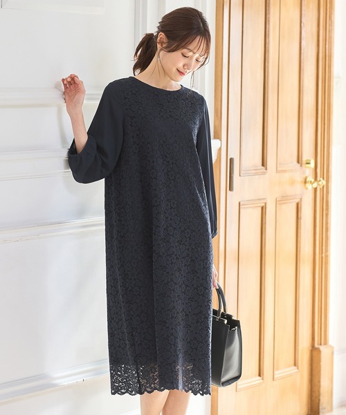 「Honeys」 「GLACIER」7分袖ワンピース S ネイビー レディース_画像8