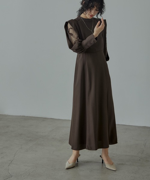 「niana」 長袖ワンピース M ブラウン レディース_画像4