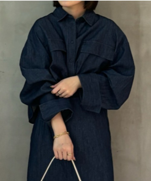 「Mila Owen」 長袖シャツ 0 ネイビー レディース_画像2