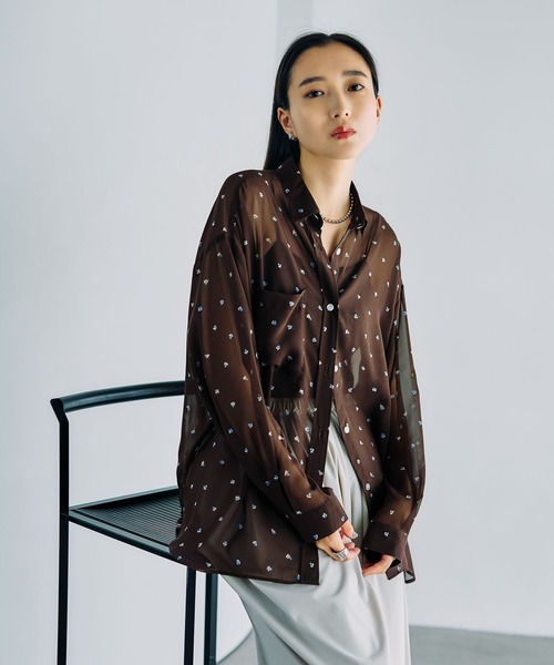 LEPSIM（レプシィム） ブラウス シャツ 2WAY柄シアー長袖シャツ 664892
