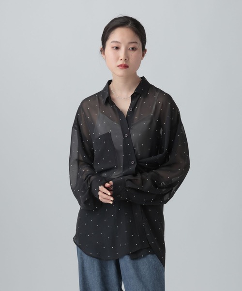 LEPSIM（レプシィム） ブラウス シャツ 2WAY柄シアー長袖シャツ 664892