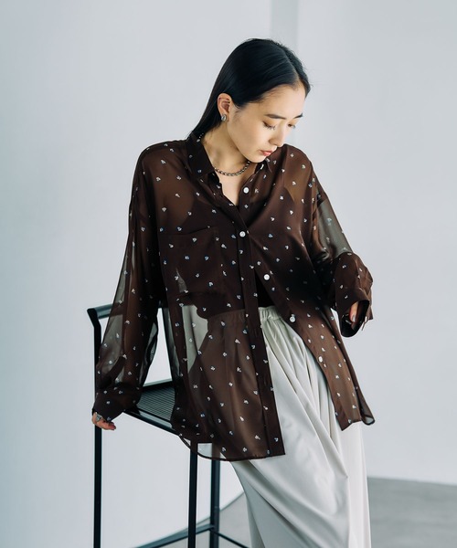 LEPSIM（レプシィム） ブラウス シャツ 2WAY柄シアー長袖シャツ 664892