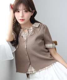 NICE CLAUP シャツドッキング半袖トップス one after another NICE CLAUP ニット セーター シャツドッキング半袖