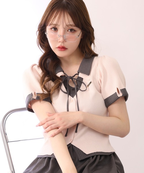 tシャツ シャツドッキング半袖トップス レディースの画像