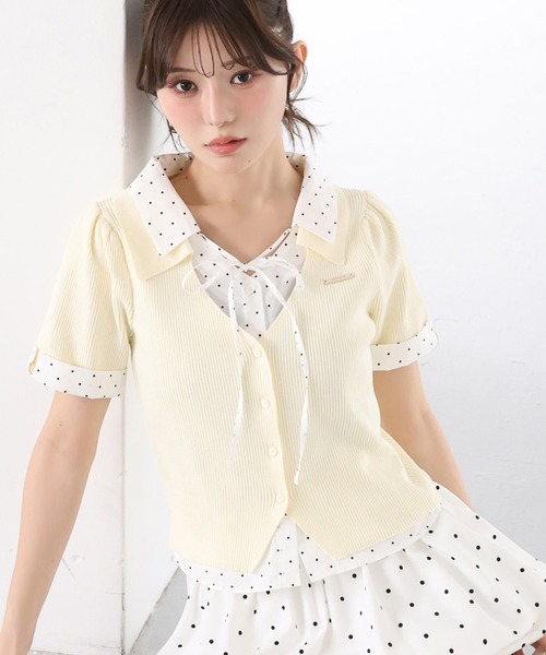 tシャツ シャツドッキング半袖トップス レディースの画像