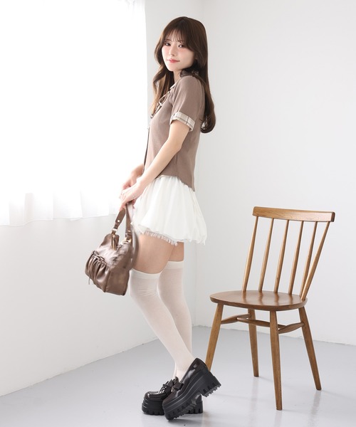 tシャツ シャツドッキング半袖トップス レディースの画像