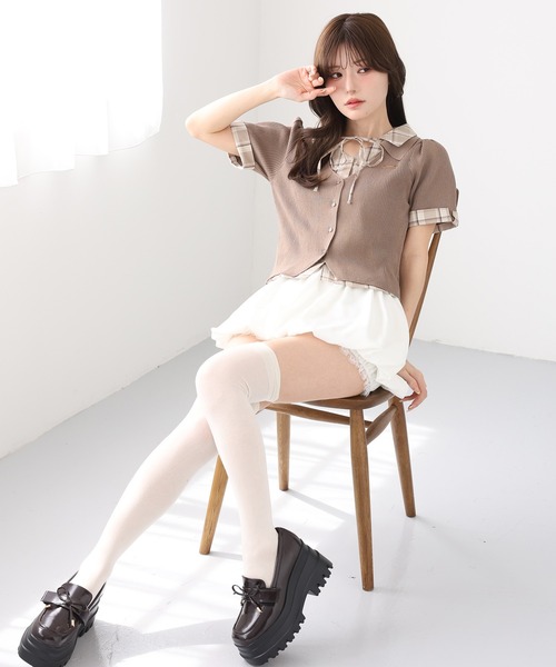tシャツ シャツドッキング半袖トップス レディースの画像