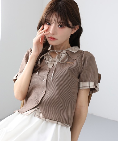tシャツ シャツドッキング半袖トップス レディースの画像
