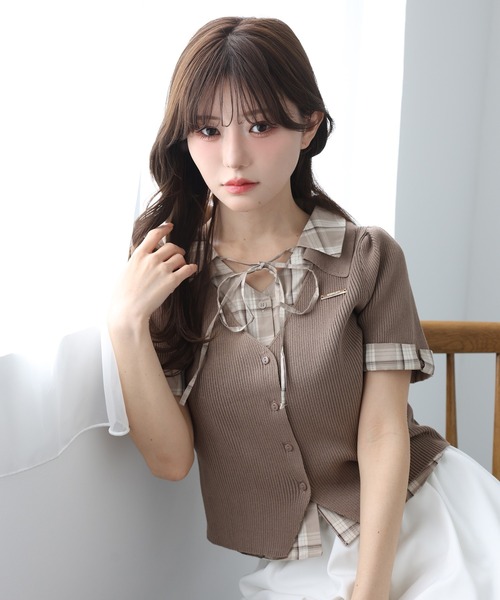 tシャツ シャツドッキング半袖トップス レディースの画像