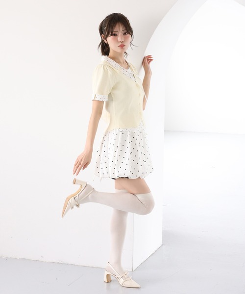 tシャツ シャツドッキング半袖トップス レディースの画像