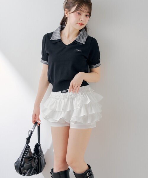 CHICO コンパクトパフブラウス レースレイヤードティアードショートパンツ Chico（チコ） パンツ レイヤードティアードショートパンツ レディース