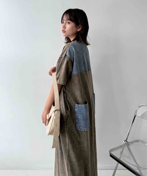 AS KNOW AS（アズノゥアズ） ワンピース 夏 半袖 天竺とデニム切り替え