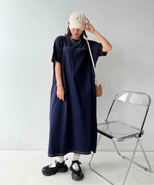 AS KNOW AS olaca5 ウスデニ半袖ワンピース AS KNOW AS（アズノゥアズ） ワンピース 夏 半袖 天竺とデニム切り替え
