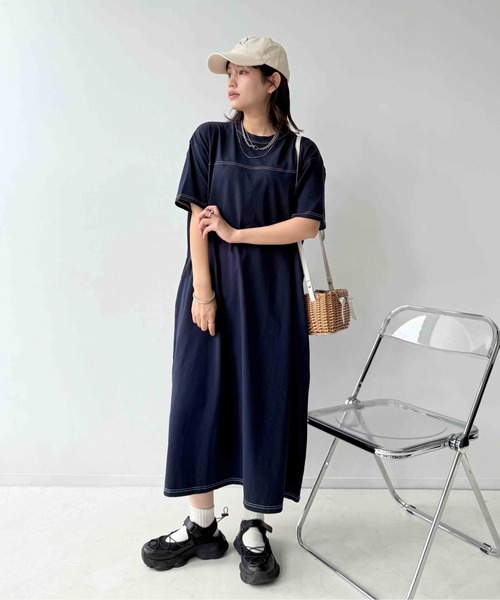 AS KNOW AS（アズノゥアズ） ワンピース 夏 半袖 天竺とデニム切り替え