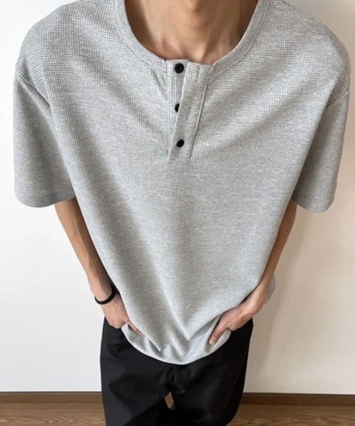 NOWLE（ノウル） ヘンリーネック tシャツ 「NOWLE」ワッフル ヘンリー