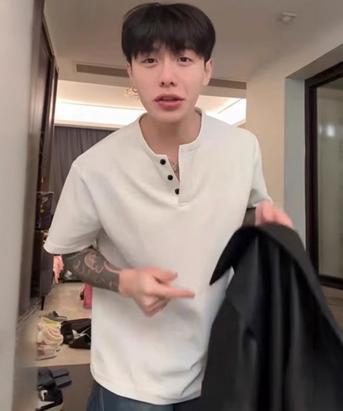 NOWLE（ノウル） ヘンリーネック tシャツ 「NOWLE」ワッフル ヘンリー