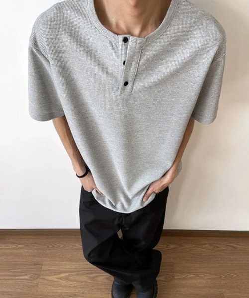 NOWLE（ノウル） ヘンリーネック tシャツ 「NOWLE」ワッフル ヘンリー