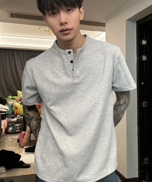 NOWLE（ノウル） ヘンリーネック tシャツ 「NOWLE」ワッフル ヘンリー