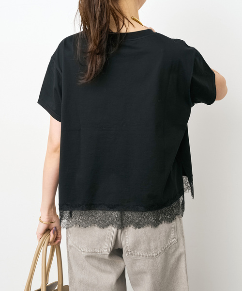 新品未使用/Spick&Span/ヘムレース付きTシャツ/黒 Spick＆Span（スピック アンド スパン） tシャツ 半袖 「追加2