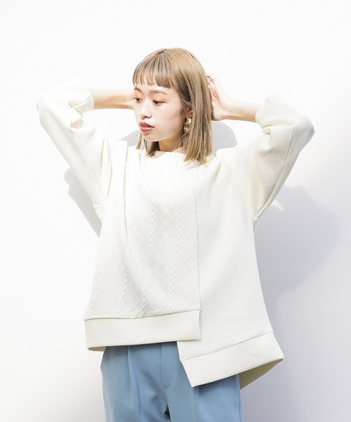 にはない▻ ニット - 通販 - PayPayモール アシメトリー・ダンボールニット×編地カットソー切り替えプルオーバー ZOZOTOWN PayPayモール店 ↥えプルオー