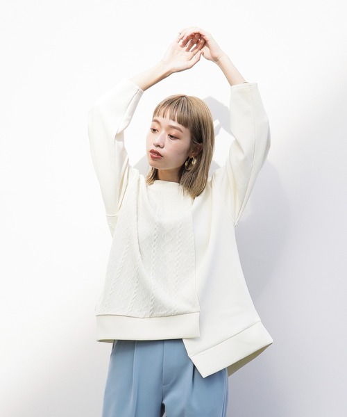 にはない▻ ニット - 通販 - PayPayモール アシメトリー・ダンボールニット×編地カットソー切り替えプルオーバー ZOZOTOWN PayPayモール店 ↥えプルオー