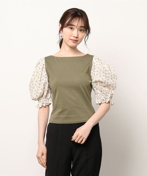 tシャツ Tシャツ 小花柄ドッキングトップス
