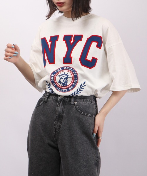 spiritoso tシャツ フロッキープリント NYC 半袖Tシャツ