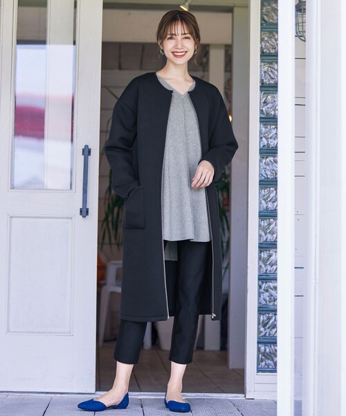 DAMAノーカラーコート　9号サイズ Tiaclasse コート アウター パイピングノーカラーダンボールコート