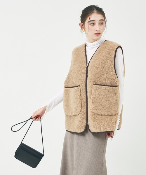 Rouge vif（ルージュ ヴィフ） ベスト ジレ ボアリバーシブルジレ