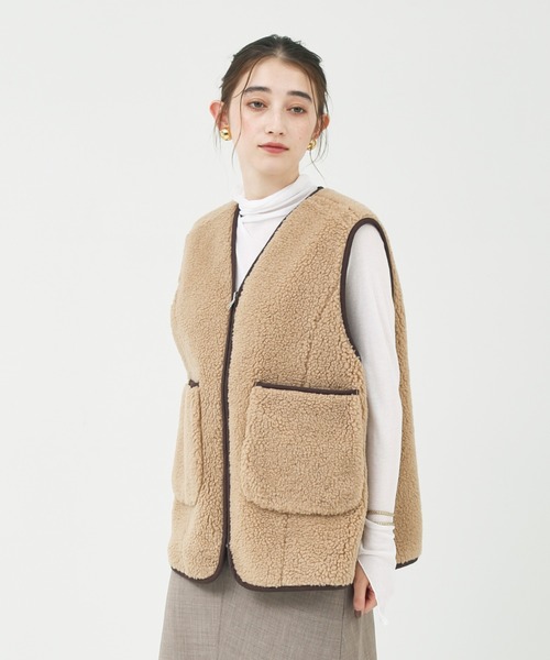 【今季購入】【新品タグ付き】リバーシブル　レザー＆ボア　ジレ　ベスト Rouge vif ベスト ジレ ボアリバーシブルジレ レディース