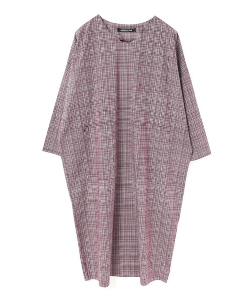 【mizuiro ind】　ロング　ワンピース　ワインレッド　チェック mizuiroind ワンピース mizuiro ind チェックプリントVネック
