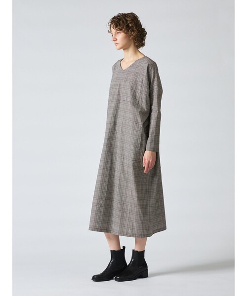 mizuiroind ワンピース mizuiro ind チェックプリントVネック