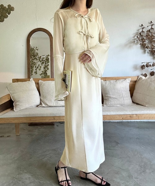 LAUIR（ラウアー） ワンピース フレアスリーブシアーボレロ＋スリット